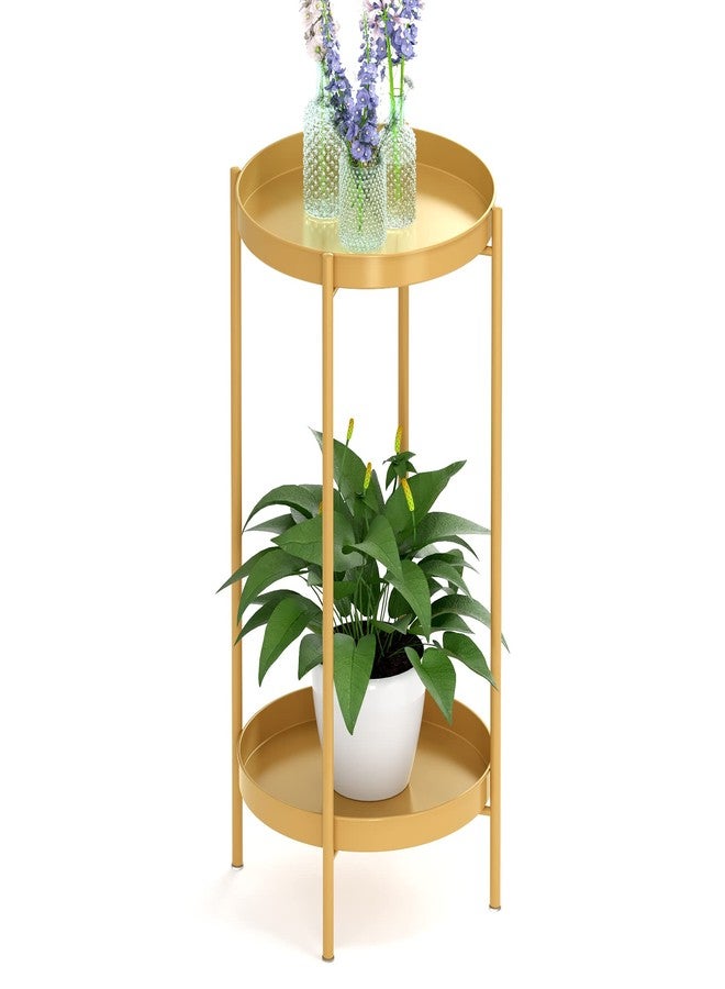 OVICAR Plant Stand Indoor Outdoor - Flower Pot Holder Metal Plant Rack Organizer, 2 Tiers Tall Plant Display Storage Shelf Table For Home Garden Patio Bathroom Office Living Room Balcony Corner (gold) - Image 1