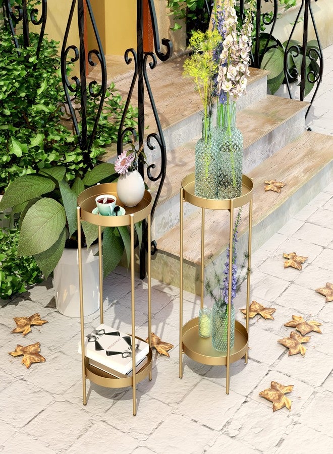 OVICAR Plant Stand Indoor Outdoor - Flower Pot Holder Metal Plant Rack Organizer, 2 Tiers Tall Plant Display Storage Shelf Table For Home Garden Patio Bathroom Office Living Room Balcony Corner (gold) - Image 4