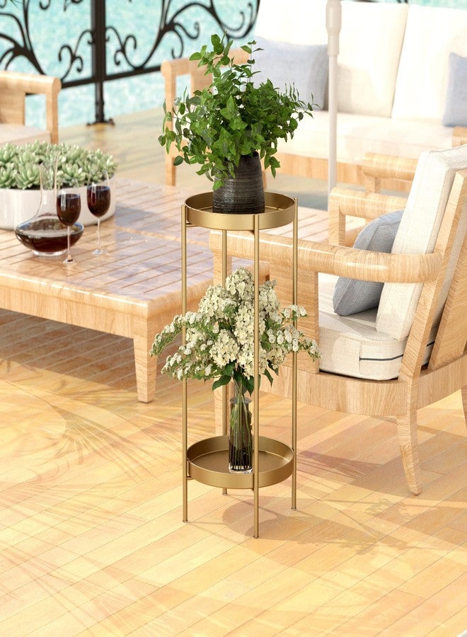 OVICAR Plant Stand Indoor Outdoor - Flower Pot Holder Metal Plant Rack Organizer, 2 Tiers Tall Plant Display Storage Shelf Table For Home Garden Patio Bathroom Office Living Room Balcony Corner (gold) - Image 3