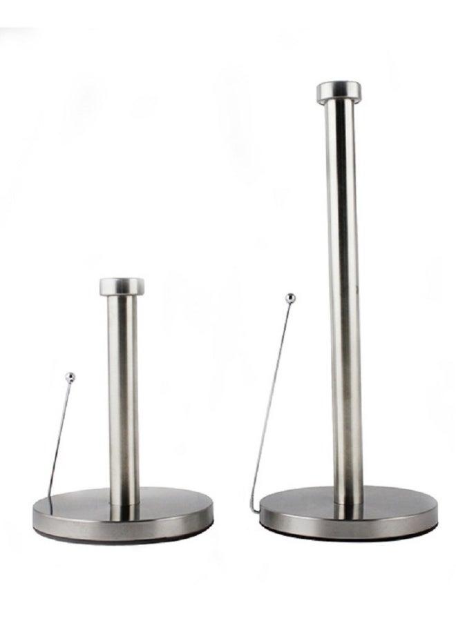 2-set Stainless Steel Paper Towel Holder with Base Vertical Design, Standing Paper Towel Roll Holder for Kitchen Bathroom Roll Organizer, One-Handed Operation Countertop Roll Dispenser  - Image 1