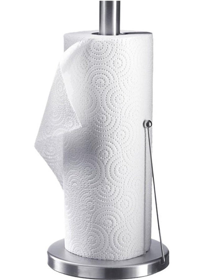 2-set Stainless Steel Paper Towel Holder with Base Vertical Design, Standing Paper Towel Roll Holder for Kitchen Bathroom Roll Organizer, One-Handed Operation Countertop Roll Dispenser  - Image 2