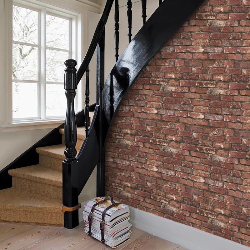 Sevalo Red Brick Wallpaper Peel and Stick Contact Paper for Walls Faux 3D Vintage Brick Wrapping Paper Self-Adhesive Removable Wallpaper Realistic Bedroom Bathroom Waterproof Accent Wall 17.3â€Ã—78.7â€ - Image 5