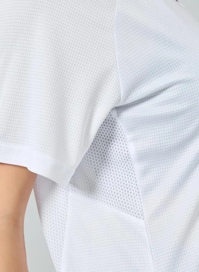Styli Active White White Textured Panelled Short Sleeves Top for Women | Best Price UAE