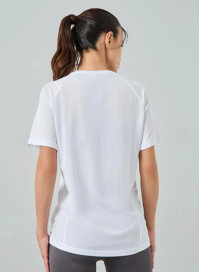 Styli Active White White Textured Panelled Short Sleeves Top for Women | Best Price UAE