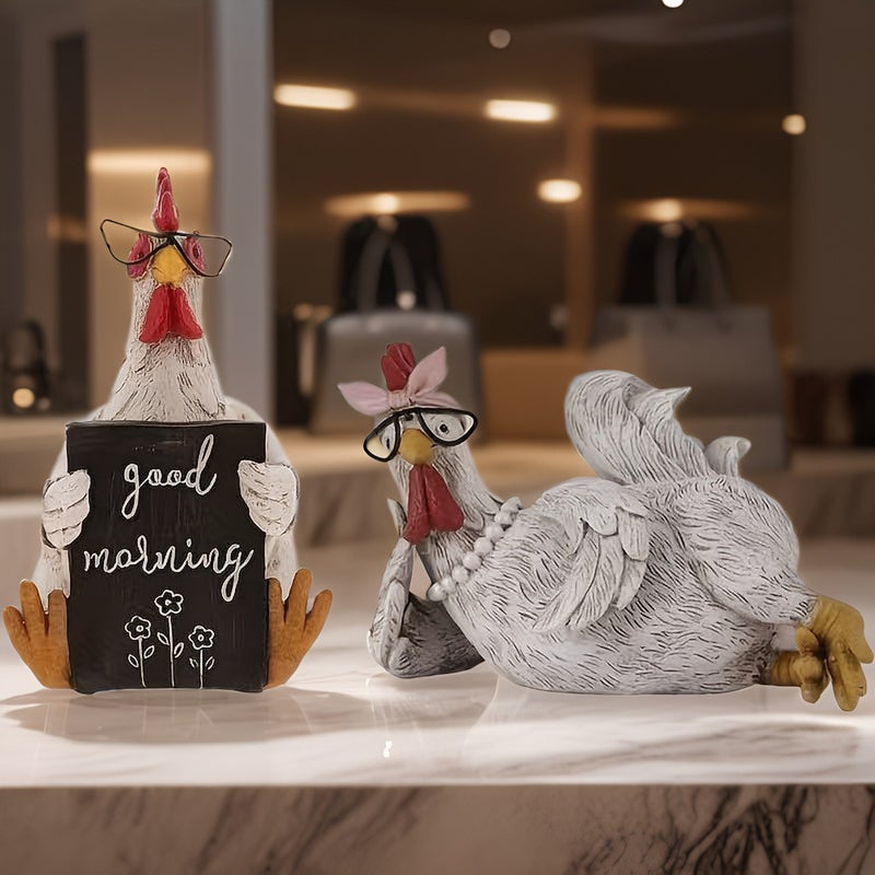 Creative Resin Craft Rooster and Hen Figurine for Office Decor Cute Stress Relief Gift - Image 3