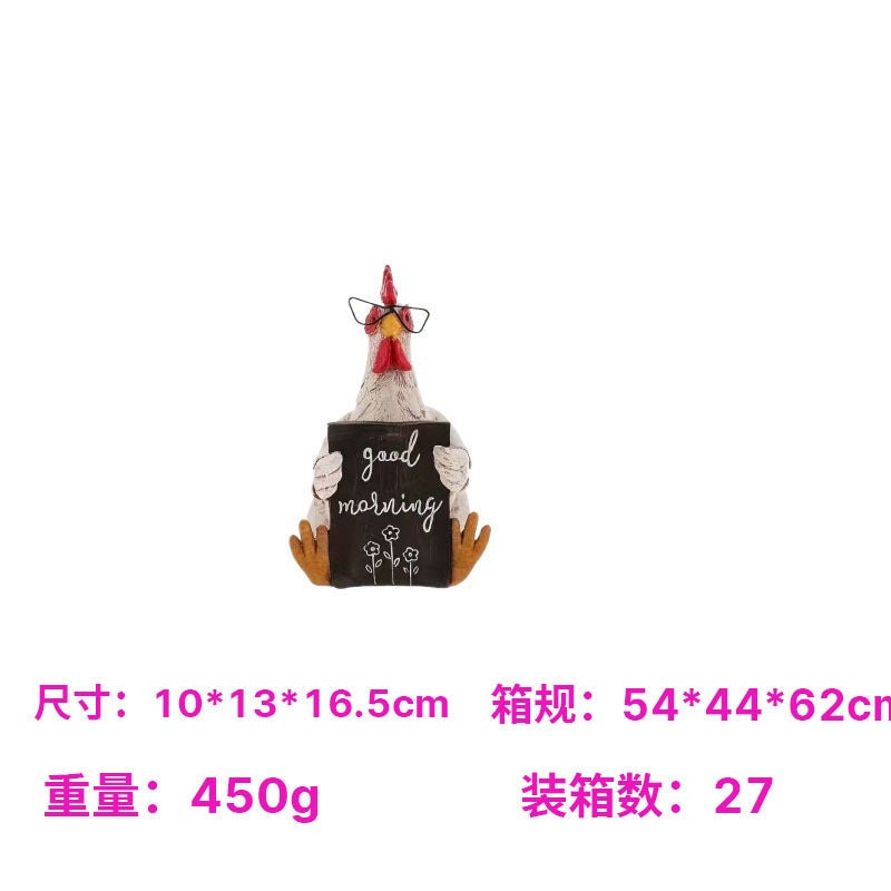 Creative Resin Craft Rooster and Hen Figurine for Office Decor Cute Stress Relief Gift - Image 1
