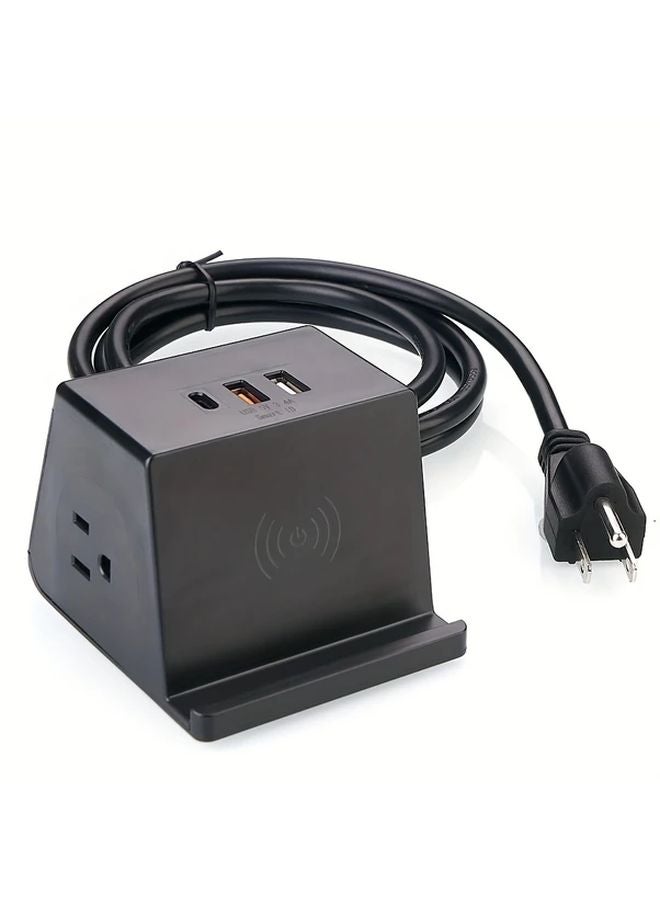 70.87 Inch Extension Cord Wireless Charging Pad with 3 USB Ports and 2 AC Outlets for 6 Devices - Image 1