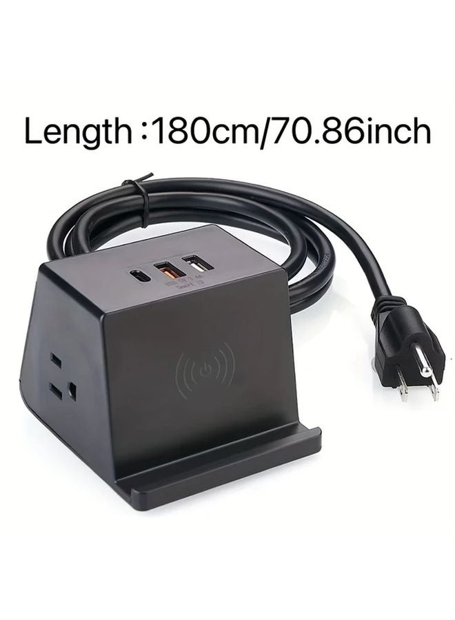70.87 Inch Extension Cord Wireless Charging Pad with 3 USB Ports and 2 AC Outlets for 6 Devices - Image 3