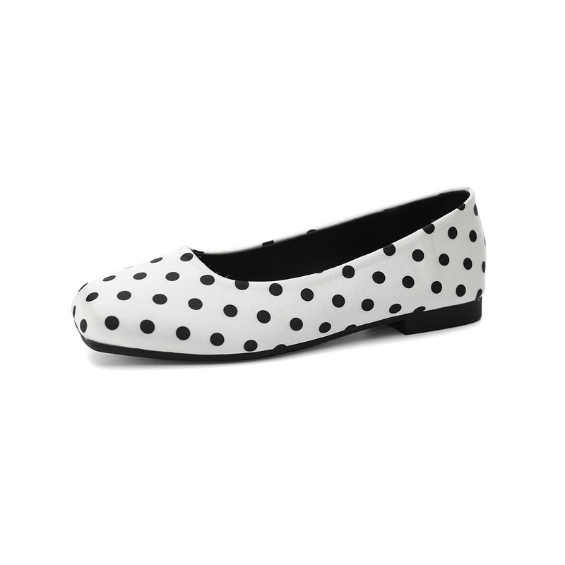 Women's French Polka Dot Flat Shoes Square Toe Slip-on Soft Sole - Image 5