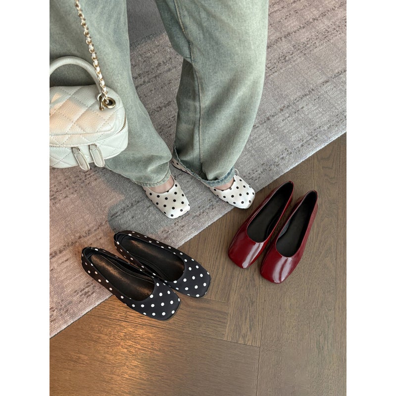 Women's French Polka Dot Flat Shoes Square Toe Slip-on Soft Sole - Image 1
