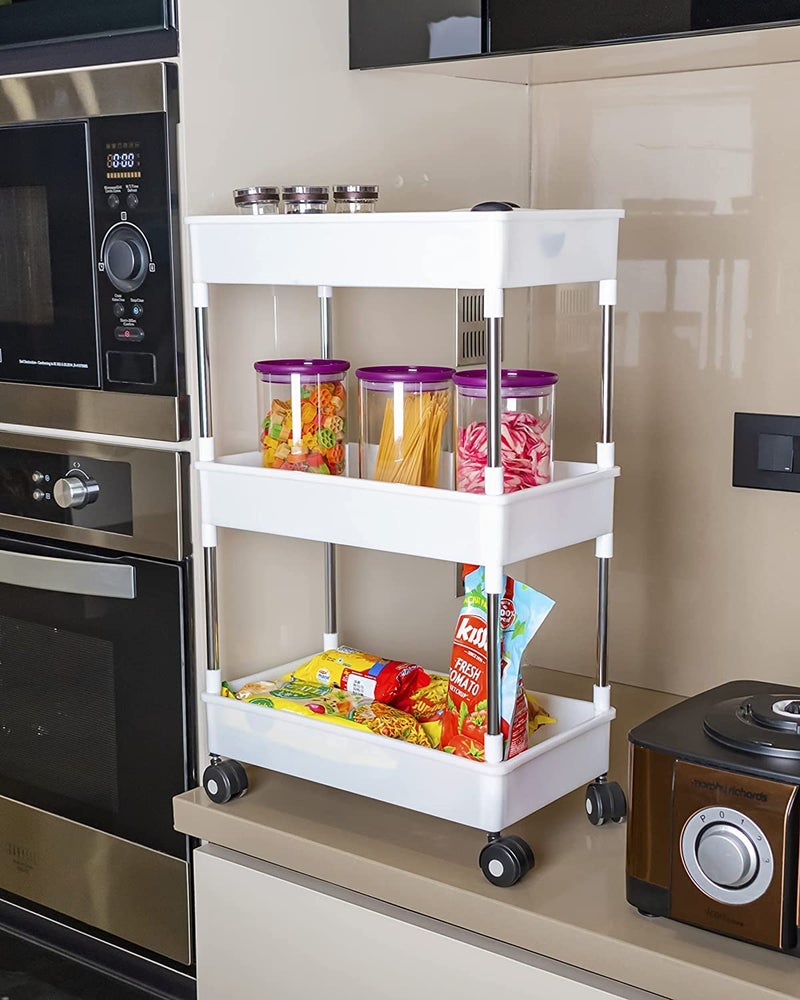 KARP Kitchen 3 Tier Plastic Trolley Spice Organizer Storage Racks Shelf with Wheels for Books Bathroom Toilet Kitchen and Office Accessories3 Layer - Image 4
