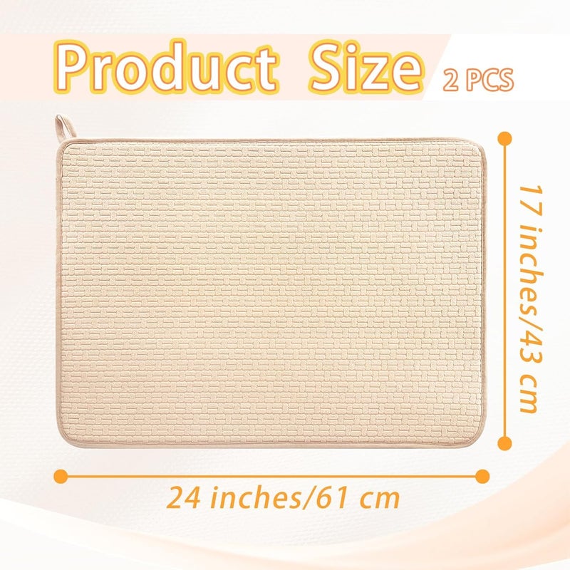 KASTWAVE 2 Pack Extra Large Dish Drying Mats, Absorbent Microfiber Kitchen Counter Drainer Pads 24×17", Non-Slip, Quick-Drying, Machine Washable, Multi-Purpose Draining Mat for Dishes, Cups (Beige) - Image 2