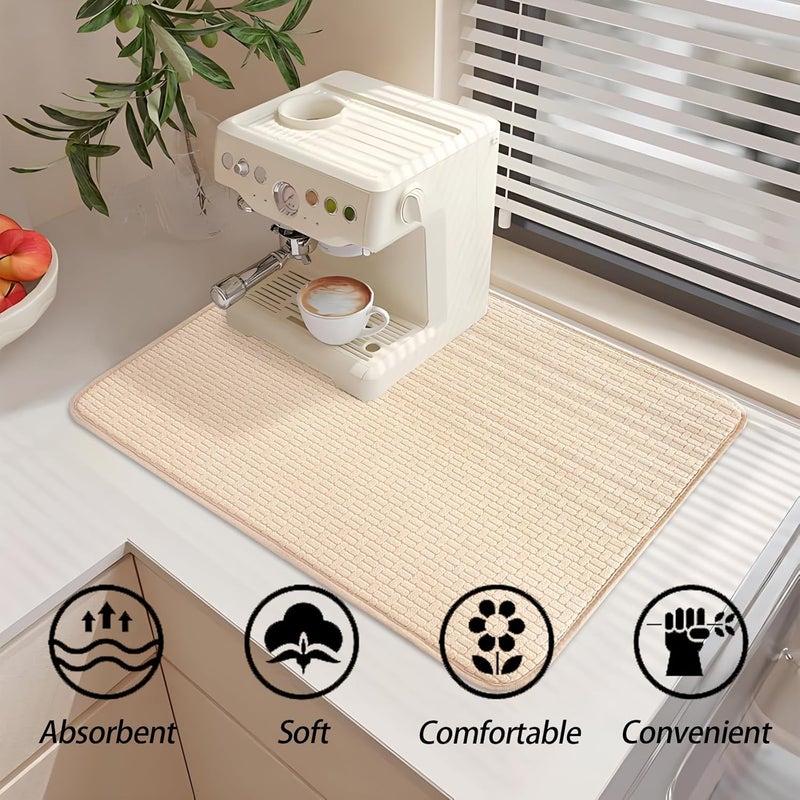 KASTWAVE 2 Pack Extra Large Dish Drying Mats, Absorbent Microfiber Kitchen Counter Drainer Pads 24×17", Non-Slip, Quick-Drying, Machine Washable, Multi-Purpose Draining Mat for Dishes, Cups (Beige) - Image 3