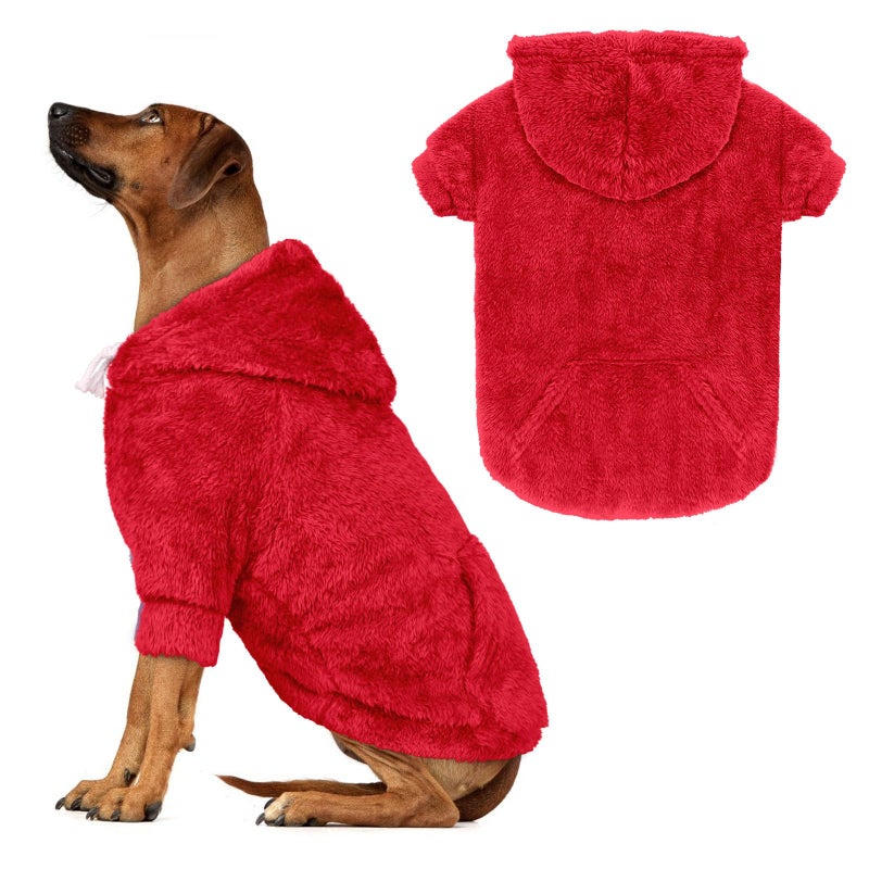 Waoduld 4XL Dog Sweaters for Large Dogs,Dog Hoodie,Warm Fuzzy Fleece Sweatshirt with Hood & Pocket,Leash Hole,Cozy Cold Weather Pet Clothes Sweater Hoodie for Large Dogs(Red,4XL) - Image 1