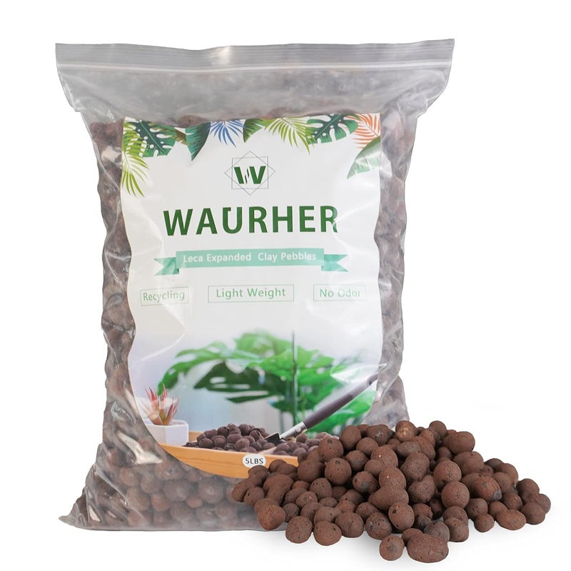 WAURHER حصى الطين الموسع ليكا 5 أرطال لوسائط نمو النباتات الداخلية لنظام الزراعة المائية … - Image 1