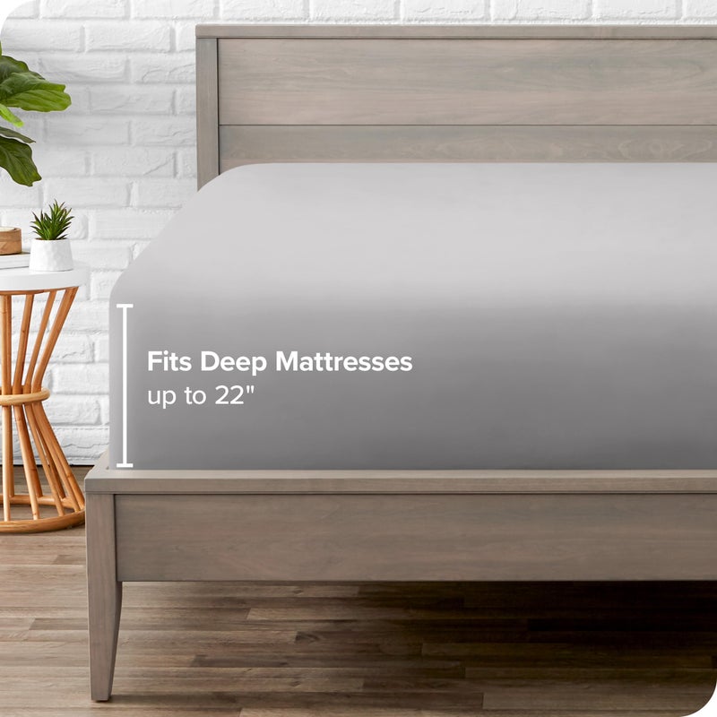 Bare Home Twin Extra Long Fitted Sheet - Extra Deep Pocket Fitted Sheet - Premium 1800 Microfiber - Ultra-Soft Wrinkle Free - Twin XL Deep Pocket Sheet (Twin XL - 11" to 22" Pocket, Light Grey) - Image 5