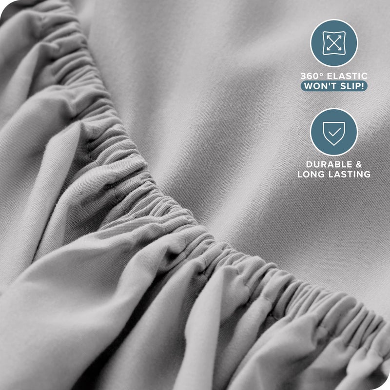 Bare Home Twin Extra Long Fitted Sheet - Extra Deep Pocket Fitted Sheet - Premium 1800 Microfiber - Ultra-Soft Wrinkle Free - Twin XL Deep Pocket Sheet (Twin XL - 11" to 22" Pocket, Light Grey) - Image 4