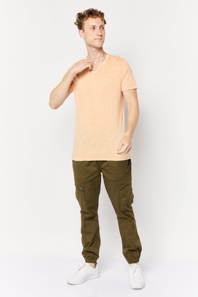 Jack Jones Men V-Neck Short Sleeves Heather T-Shirt, Orange - Image 4