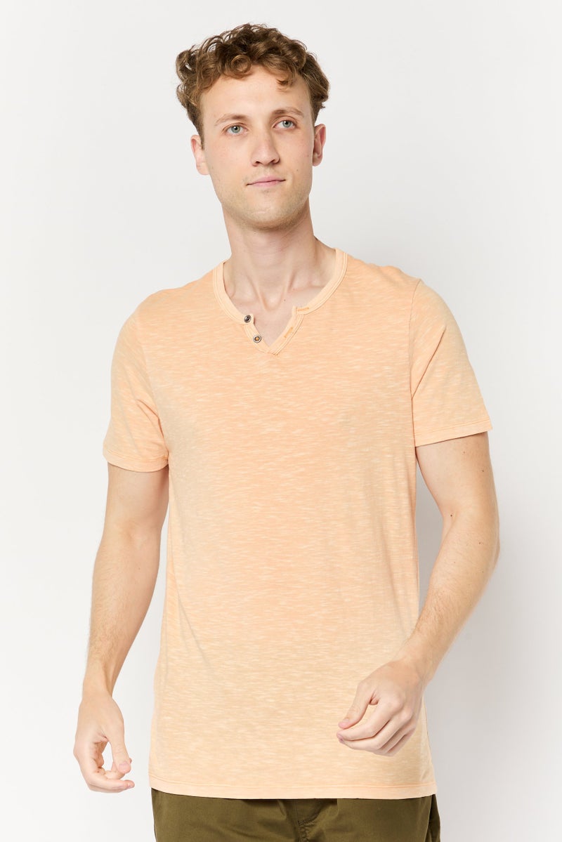 Jack Jones Men V-Neck Short Sleeves Heather T-Shirt, Orange - Image 1
