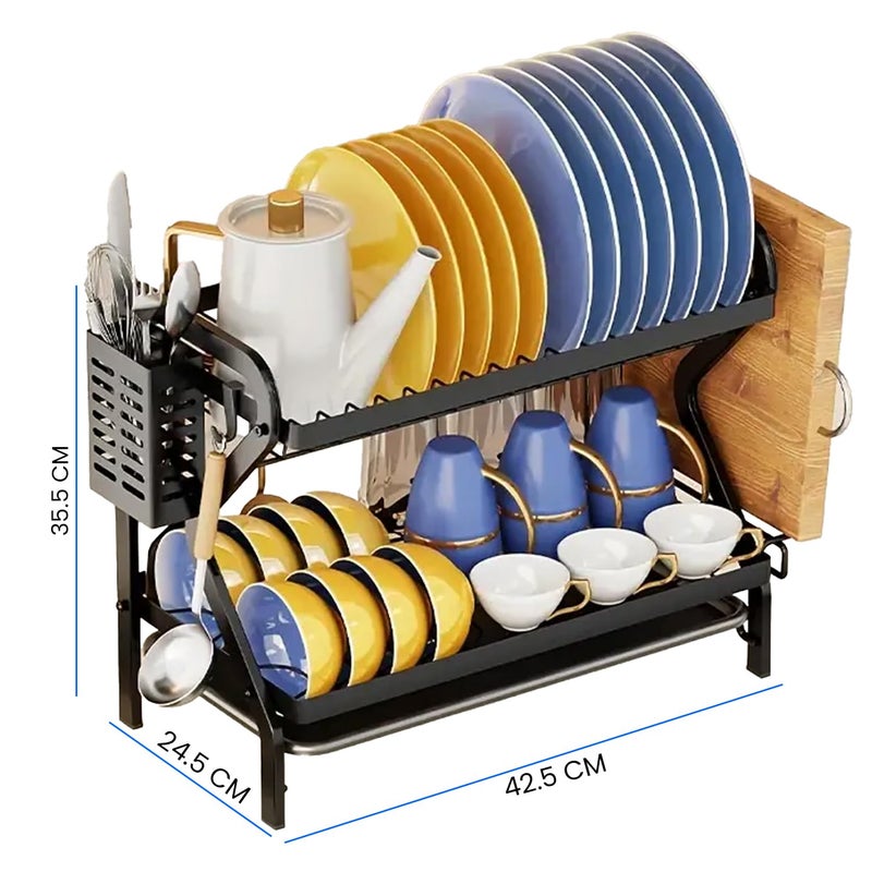 IBELL DR243 Dish Drying Rack 2Tier Bartan StandDrainer ShelfKitchen OrganizerCounter for Utensils Storage Black - Image 5