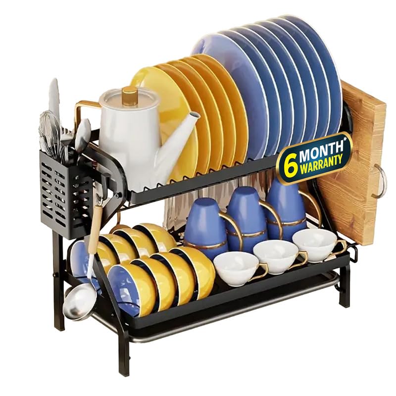 IBELL DR243 Dish Drying Rack 2Tier Bartan StandDrainer ShelfKitchen OrganizerCounter for Utensils Storage Black - Image 1