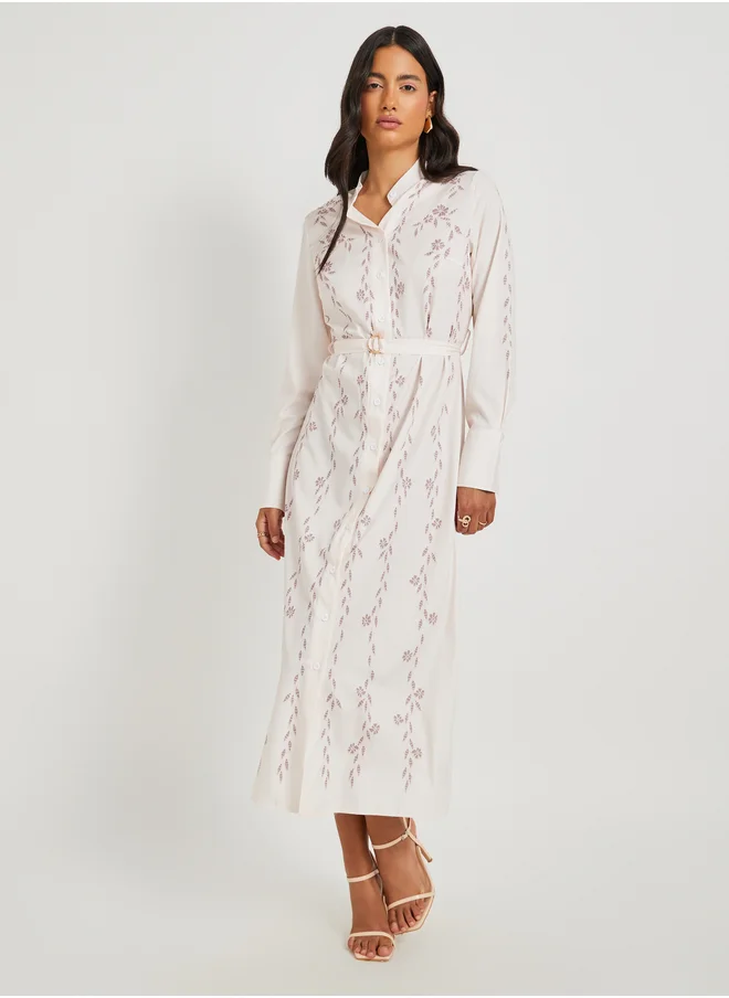 Take Two Take Two Graphic Print Belted Shirt Midi Dress
