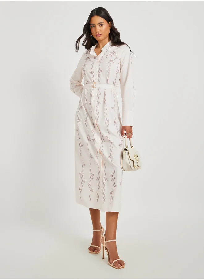 Take Two Take Two Graphic Print Belted Shirt Midi Dress
