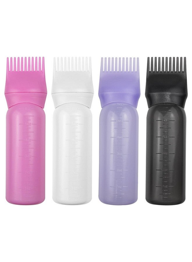 ELANE 4 Pack Root Comb Applicator Bottle,Hair Oiling applicator,Oil Comb Applicator,Hair Bottle Applicator for Hair Dye Shampoos Hair Salons. (Black+white+purple+pink) - Image 1