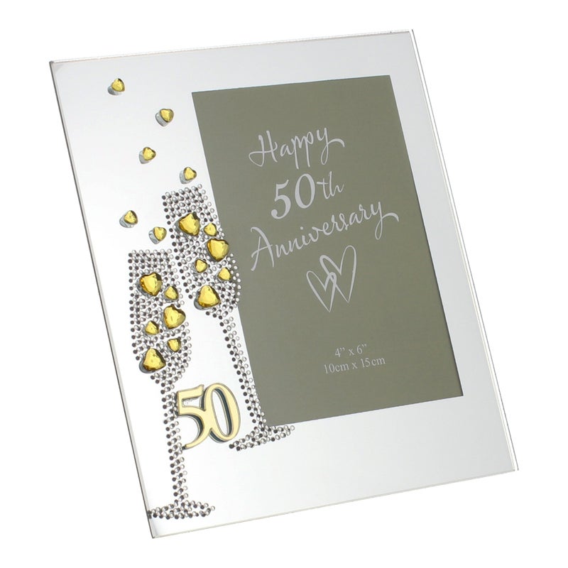 Oaktree Gifts Flute Diamante 50th Anniversary Mirror Frame 4 x 6 - Image 3