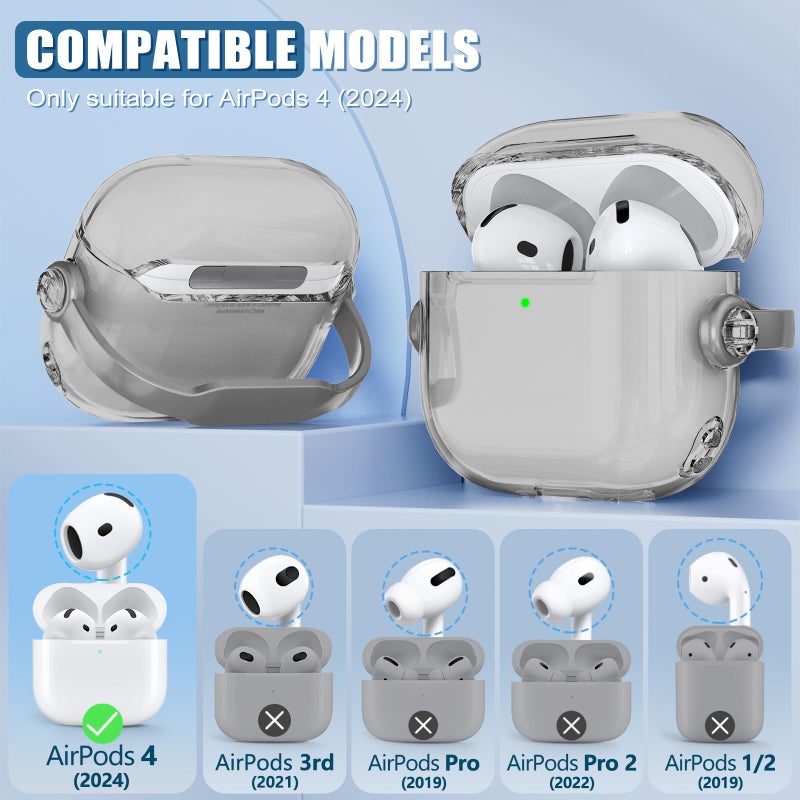 Wowwat AirPods 4 Case, Clear Black, Soft Case with Locking Mechanism, Protects During Daily Use & Transit, Compatible with AirPods 4 (2024) - Image 2