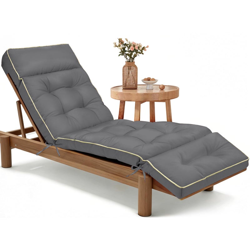 MAGIC ELEPHANT Chaise Lounge Cushion Outdoor, Memory Foam Replacement Patio Pool Lounge Chair Cushion with Ties for Outdoor Furniture, 74 x 22 x 4 Inch (Gray) - Image 1