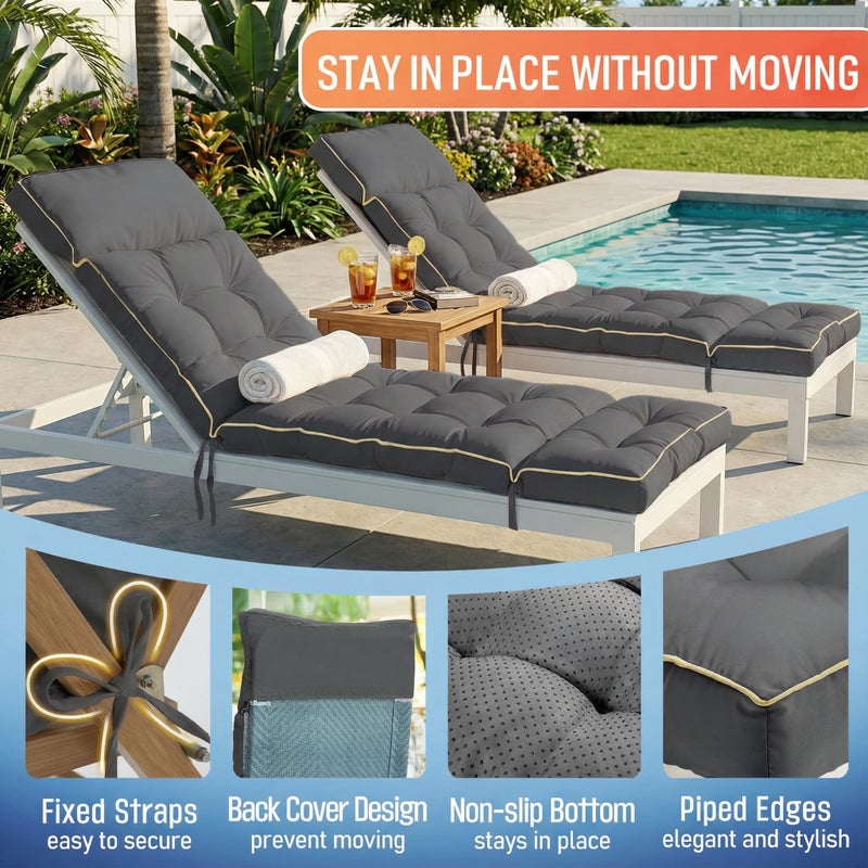 MAGIC ELEPHANT Chaise Lounge Cushion Outdoor, Memory Foam Replacement Patio Pool Lounge Chair Cushion with Ties for Outdoor Furniture, 74 x 22 x 4 Inch (Gray) - Image 4