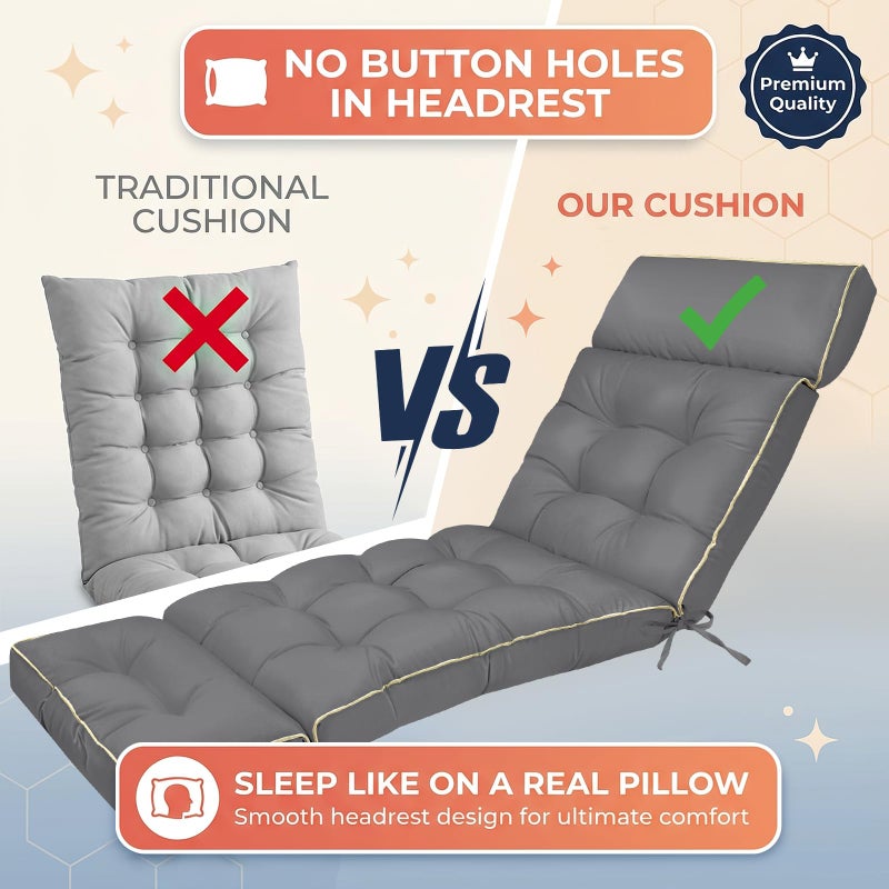 MAGIC ELEPHANT Chaise Lounge Cushion Outdoor, Memory Foam Replacement Patio Pool Lounge Chair Cushion with Ties for Outdoor Furniture, 74 x 22 x 4 Inch (Gray) - Image 5