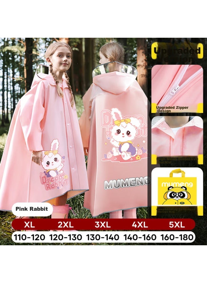 Moremerry Children's Raincoat With Backpack Space For Boys And Girls, Extended Full-body Student Rain Poncho, Pink Rabbit Zipper Style, 4XL - Image 1