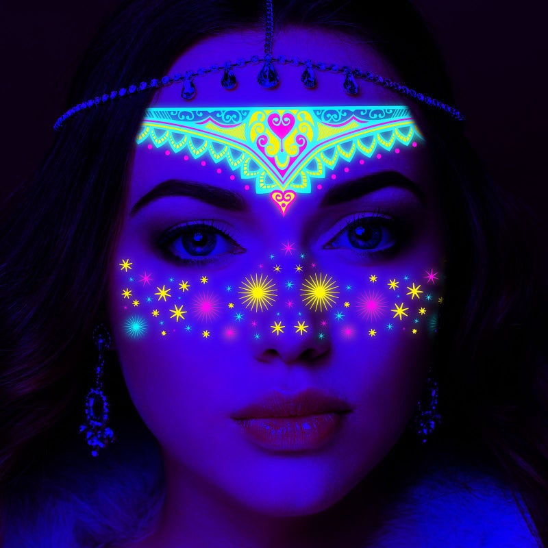Glow-In-The-Dark Face Sticker Multicolor Water Transfer Easy To Apply Fluorescent Face Tattoo Sticker - Waterproof Long-Lasting Luminous Face Decal For Club Music Festival Party Activities - Image 4