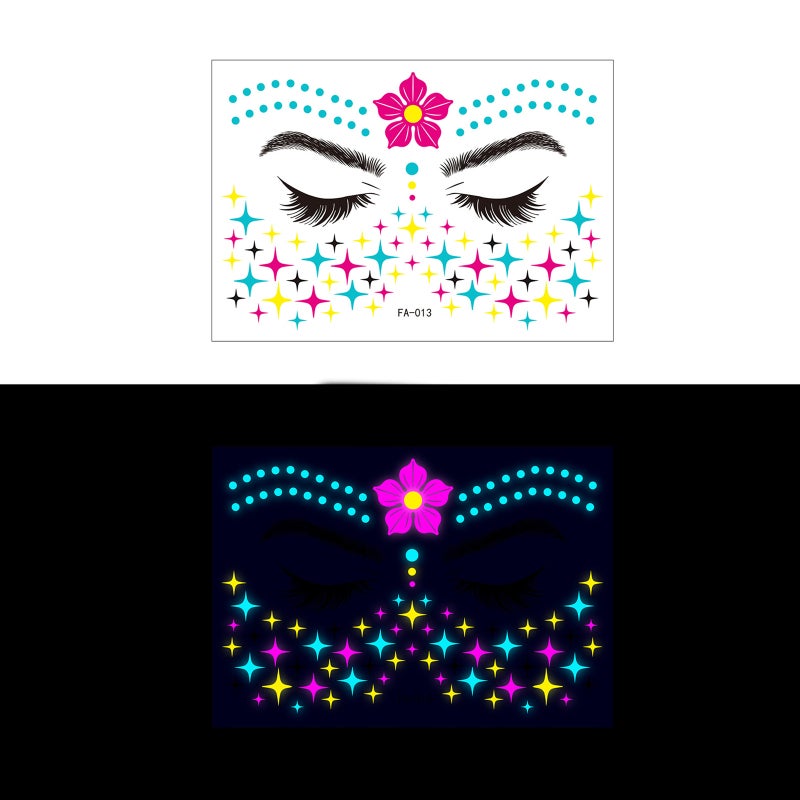 Glow-In-The-Dark Face Sticker Multicolor Water Transfer Easy To Apply Fluorescent Face Tattoo Sticker - Waterproof Long-Lasting Luminous Face Decal For Club Music Festival Party Activities - Image 1