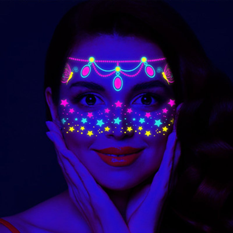Glow-In-The-Dark Face Sticker Multicolor Water Transfer Easy To Apply Fluorescent Face Tattoo Sticker - Waterproof Long-Lasting Luminous Face Decal For Club Music Festival Party Activities - Image 3