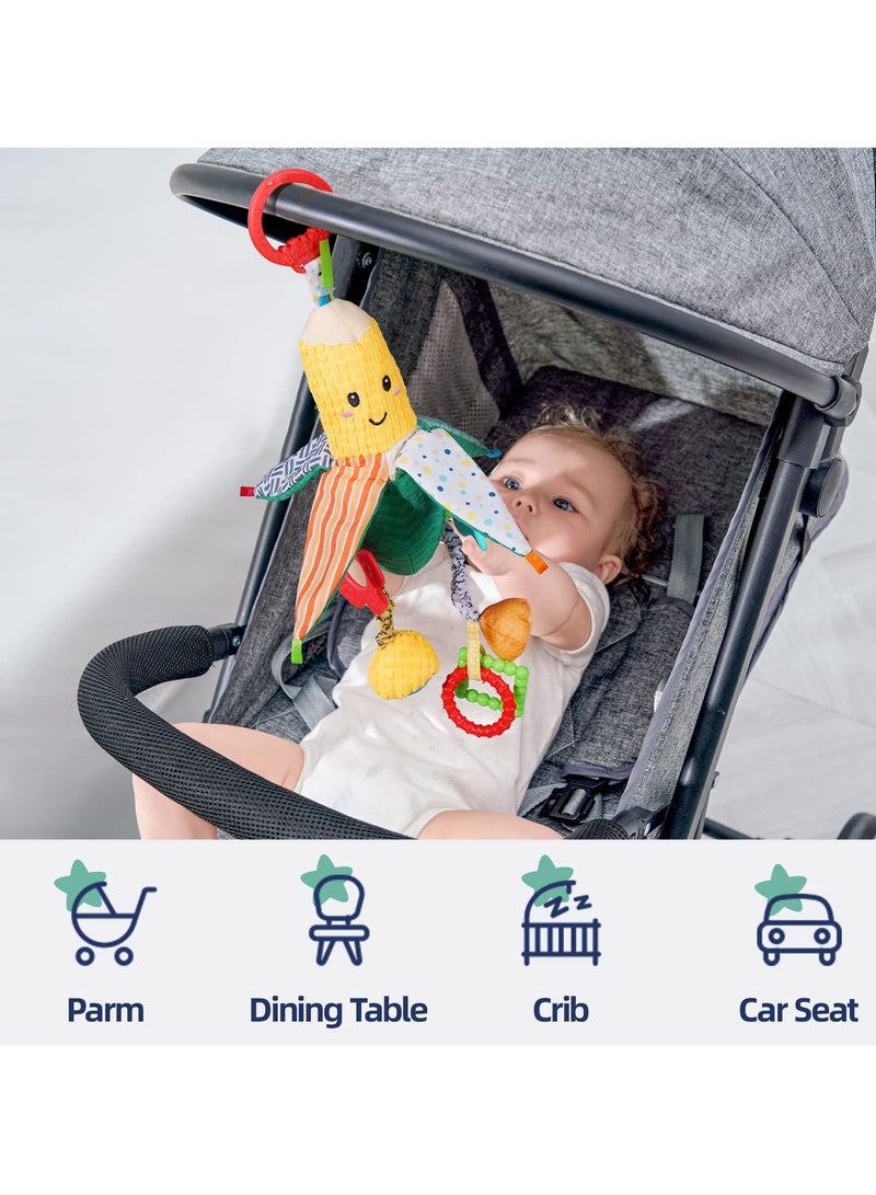 SYOSI Baby Stroller Toy, Stroller Hanging Rattle Toy for Babies Soft Plush Baby Toy with Teether for Boys Girls (Corn) - Image 4