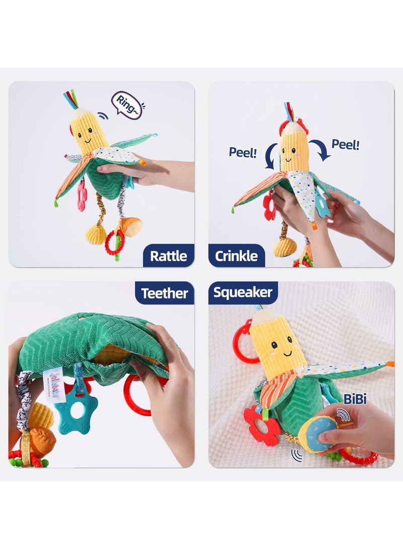 SYOSI Baby Stroller Toy, Stroller Hanging Rattle Toy for Babies Soft Plush Baby Toy with Teether for Boys Girls (Corn) - Image 3