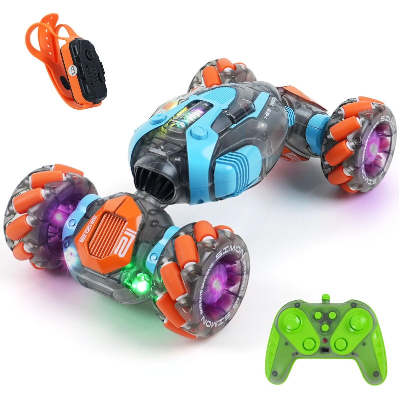 MagicKidz Gesture Sensing RC Stunt Car for Kids Birthday Gifts for Boys 5 6 7 8 9 10 11 12 Year Old 24Ghz Remote Control Twist Vehicle Toy with Lights Music 4WD OffRoad - Image 3