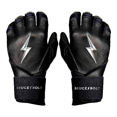BRUCE BOLT Chrome Series Long Cuff Black Batting Glove - Black Small - Image 1