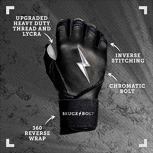 BRUCE BOLT Chrome Series Long Cuff Black Batting Glove - Black Small - Image 2