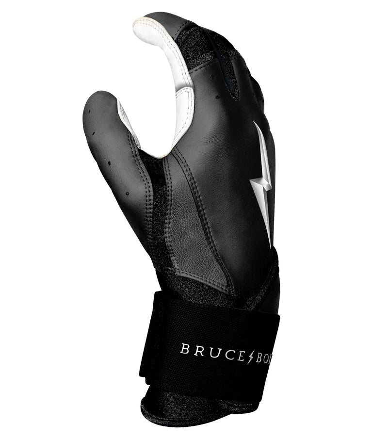 BRUCE BOLT Chrome Series Long Cuff Black Batting Glove - Black Small - Image 4