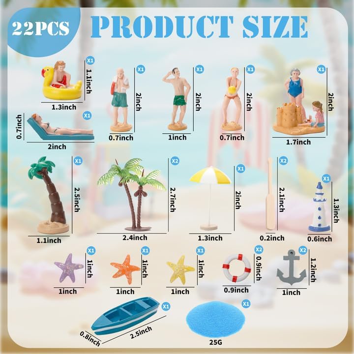 Warmtree 22PCS Beach Mini House Decoration Ocean Diorama Kit for DIY Beach Pool Cake Decorations Miniature Garden Summer Beach Swimming Party Favor Supplies - Image 2