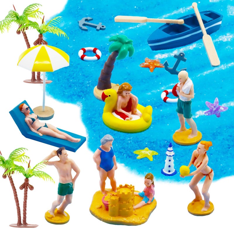 Warmtree 22PCS Beach Mini House Decoration Ocean Diorama Kit for DIY Beach Pool Cake Decorations Miniature Garden Summer Beach Swimming Party Favor Supplies - Image 1