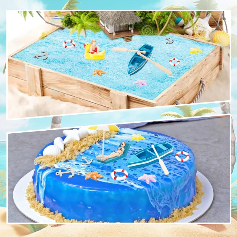 Warmtree 22PCS Beach Mini House Decoration Ocean Diorama Kit for DIY Beach Pool Cake Decorations Miniature Garden Summer Beach Swimming Party Favor Supplies - Image 5