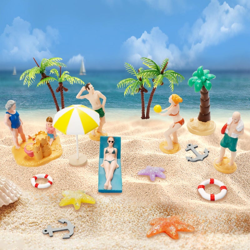 Warmtree 22PCS Beach Mini House Decoration Ocean Diorama Kit for DIY Beach Pool Cake Decorations Miniature Garden Summer Beach Swimming Party Favor Supplies - Image 4