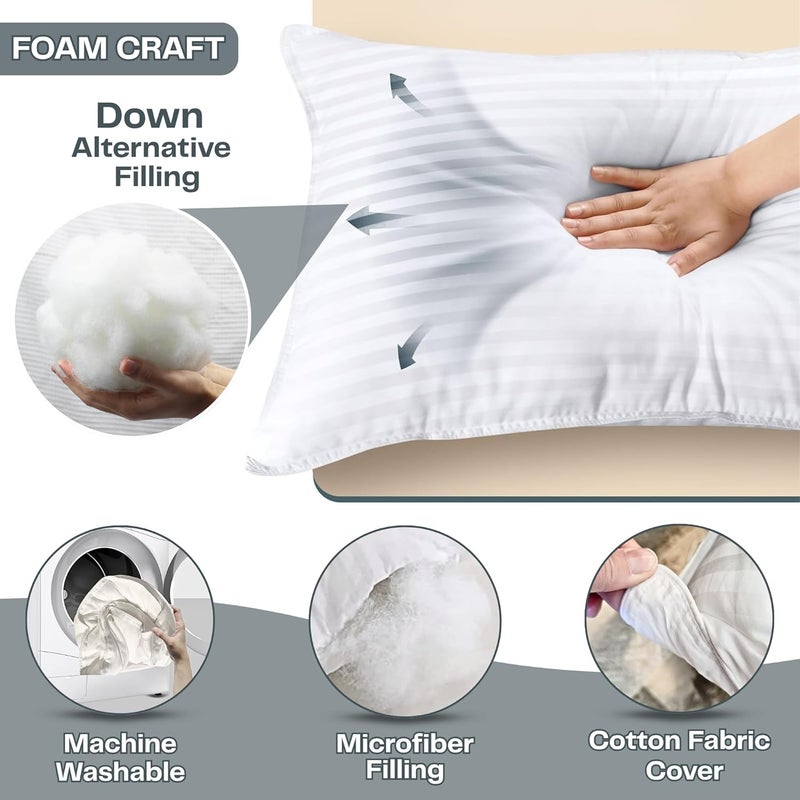 FOAM CRAFT King Size Striped Down Alternative Pillows - Pack of 4 (20" x 36") - Image 3