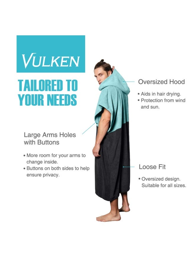 Vulken Extra Large Teal Blue Thick Hooded Beach Towel Changing Robe Surf Poncho Men for Easy Change in Public Quick Dry Microfiber Towelling for The Beach Pool Lake Water Park LXL - Image 3