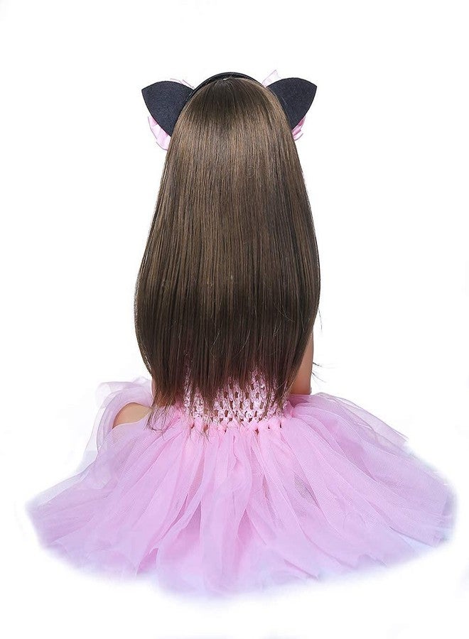 Black Foru Baby Reborn Toddler Baby Dolls Silicone Full Body Girl 22 inch Long Hair Anatomically Correct Waterproof Dolls Reborn Pink Dress Birthday Gift Set for Girls - Image 2